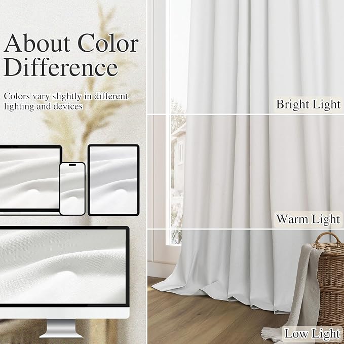 White 100% Blackout Linen Curtains 72 Inch Length 2 Panels Set - Image 7