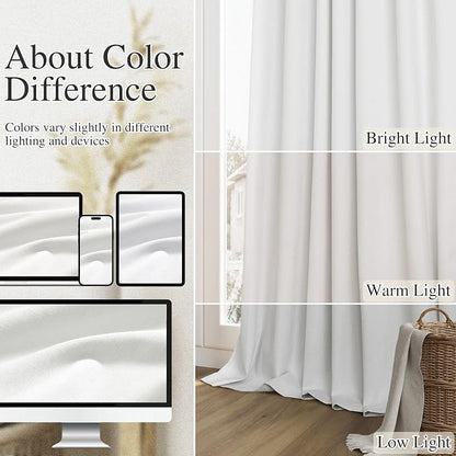 White 100% Blackout Linen Curtains 72 Inch Length 2 Panels Set - Image 7