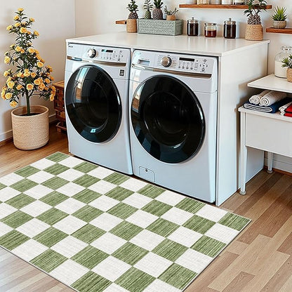 Green White Checkered Entry Rug - Image 9