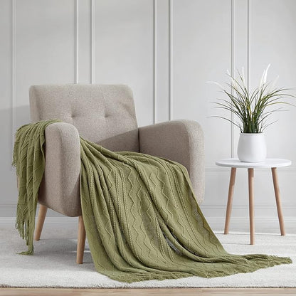 BOURINA Dark Olive Throw Blanket 50x60 Inches Throw Textured Solid Soft Sofa - Image 2
