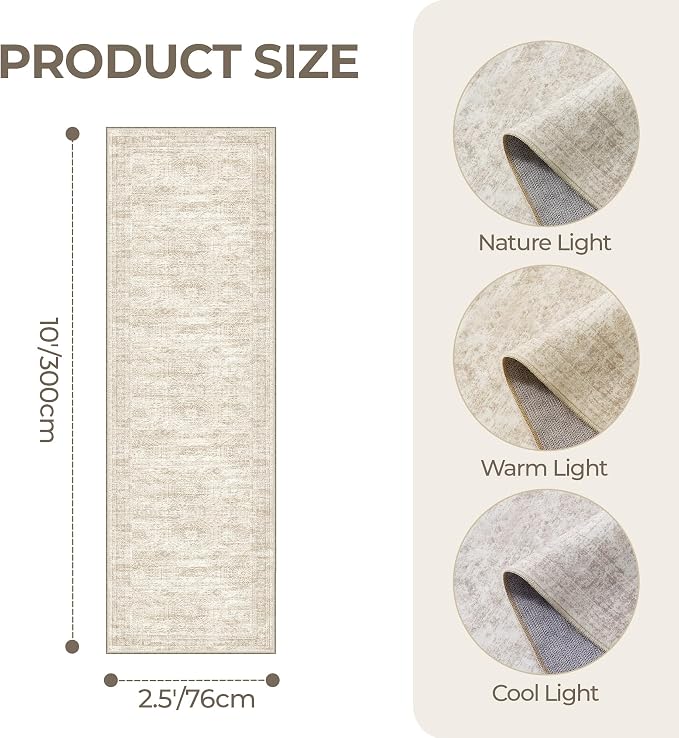 2'6 x 10' Runner Rug Non Slip, Washable Kitchen Rugs, Living Room, Long Rug - Image 2