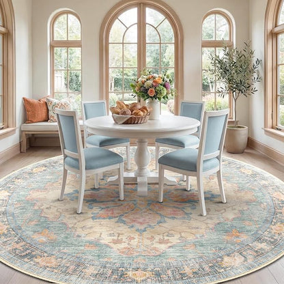 RELEANY Washable Area Rug, Round 10ft, Water Repellent, Pet Friendly, Vintage - Image 3