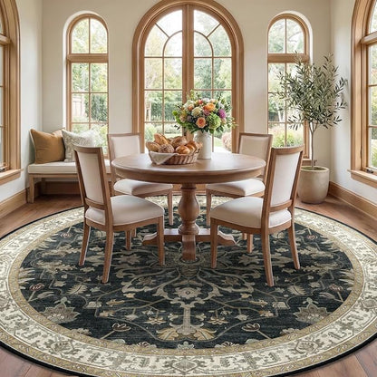 RELEANY Washable Area Rug, Round 8ft, Water Repellent, Pet Friendly, Vintage - Image 2