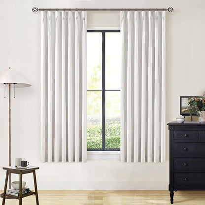 Beige White 63 Inch Length Blackout Pinch Pleated Linen Curtains - Image 7