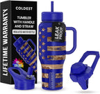 Coldest 40 oz Tumbler with Handle and Straw - 100% Leak Proof Insulated Tumbler with Lid and Straw (3 Lids) - Stainless Steel Tumblers for Women & Men - Cup Holder Friendly Base, 36 oz (The Democrat)