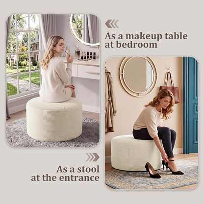 BSHOMGI Round Ottoman, Corduroy Ottomans Foot Stool, 27.5" Pouf Footstool - Image 4