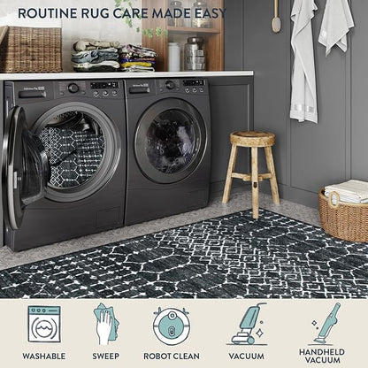 Lahome Moroccan Black 9x12 Rug for Living Room, Washable Non-Slip Ultra-Thin - Image 4