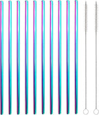 10 Pcs Stainless Steel Straws, Reusable Drinking Straws, Straight Metal Straw Sets with 2 Pcs Cleaning Brushes (10.5 Inch, Colorful)