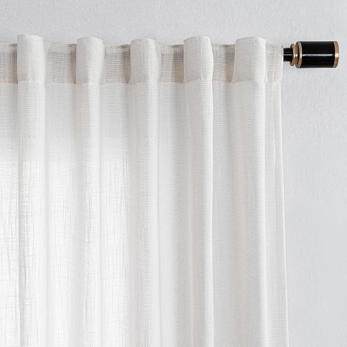 MYSKY HOME Natural Linen Living Room Curtains, Semi Sheers Light Filtering Back - Image 7