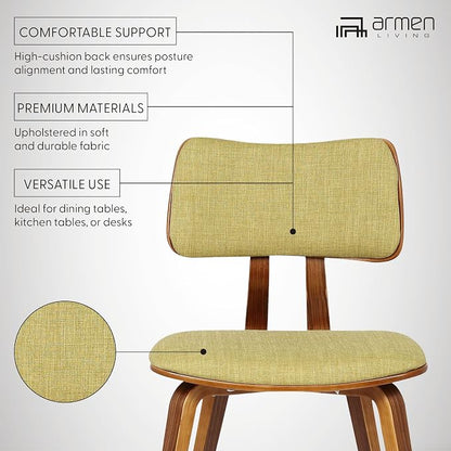 Armen Living Jaguar Mid-Century Dining Chair in Walnut Wood and Green Fabric - Image 4