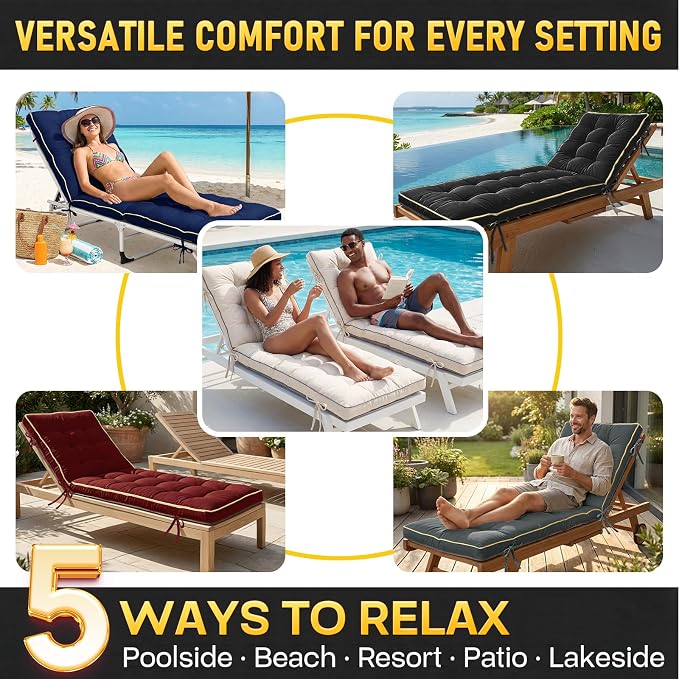 2 Pack 72x21 Inch Folding Chaise Lounge Cushion Quick Dry - Image 6