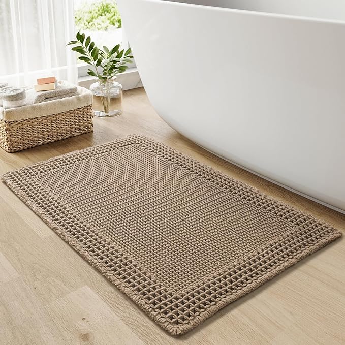 RESARE Waffle Bath Mat for Bathroom, Non Slip Bathroom Rugs 17"x24" Brown | by Resare