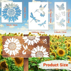 12 PCS Large Flower Painting Stencils, Reusable Sunflower Stencils for Painting on Wood Rocks Canvas Fabric Glass Pottery DIY Painting Art Projects