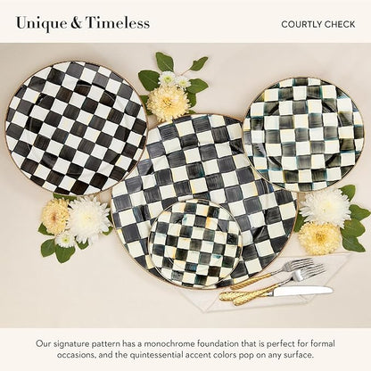 MACKENZIE-CHILDS Enamel Charger Plate, Charger Decoration for Dinner Plates or Home Decor, 12 Inches, Black-and-White Courtly Check, Set of 4