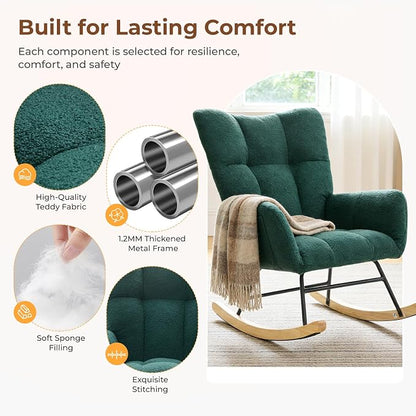DUMOS Nursery Rocking Chair Teddy Upholstered, Comfy Glider Rocker - Image 5