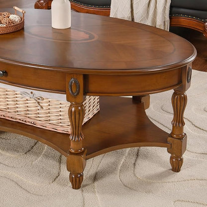 Traditional Solid Wood Oval Coffee Table, 45” x 18” Center Table - Image 5