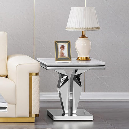 Henf Marble End Table Modern White Faux Marble Sofa Side Table - Image 6