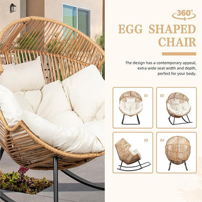 Vongrasig Wicker Egg Chair PE Rattan Rocking Chair - Image 6