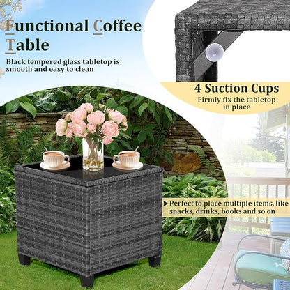 HAPPYGRILL 3 Pieces Patio Conversation Set PE Rattan Outdoor Furniture Sofa Set - Image 7