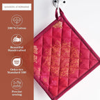 Maison d' Hermine Pot Holders Set 100% Cotton Heat Resistant Potholders 8" x 8" Hot Pads with Loop BBQ, Cooking, Baking, Grilling, Kitchen, Handling Hot Pans (Pack of 2, Versailles)