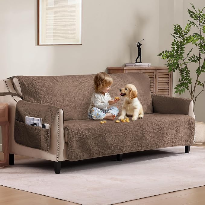 Quilted Raw Umber Sofa Slipcovers by Pamhaven