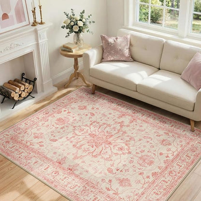 RELEANY Washable Area Rug, Water Repellent, Pet Friendly, Vintage Floral Boho - Image 2