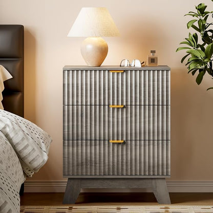 BORNOON Fluted 3 Drawer Dresser, 30.3" Tall Compact Modern Boho Chest of Drawers - Image 3