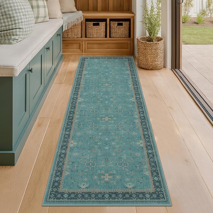 Boho 2x8 Non Slip Kitchen Runner Rugs -Machine Washable Non Skid Vintage Carpet - Image 3