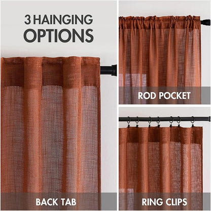 MIULEE Burnt Orange Fall Linen Curtains 37x72 Inch 2 Panels - Image 3