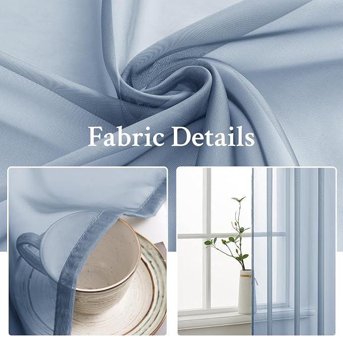 MIULEE Dusty Blue Sheer Curtains 54 X 108 Inches, 2 Panels | Solid Color - Image 3