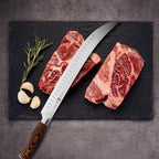 TUO Butcher Knife - 12 Inch Breaking Butcher s Knives Curved Granton Edge Carver Slicing Knife Long Meat Veggies Cleaver - German HC Steel Comfortable Pakkawood Handle - Fiery Series Gift Box Included