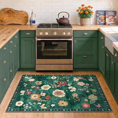 RELEANY Floral Washable 3x5 Area Rugs DarkGreen | Flower Carpet Print Boho Cute - Image 8