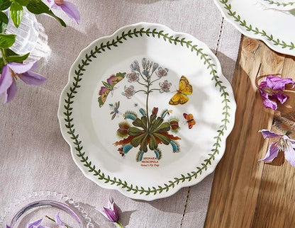 Portmeirion Botanic Garden Lotus 9" Salad Plate, Venus Fly Trap Illustration - Floral Scalloped Shaped Porcelain Dish for Appetizers or Desserts, Dishwasher & Oven Safe