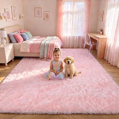 Pink 6x9 Area Rugs for Living Room Bedroom, Large Fluffy Bedside Throw Rug - Image 2