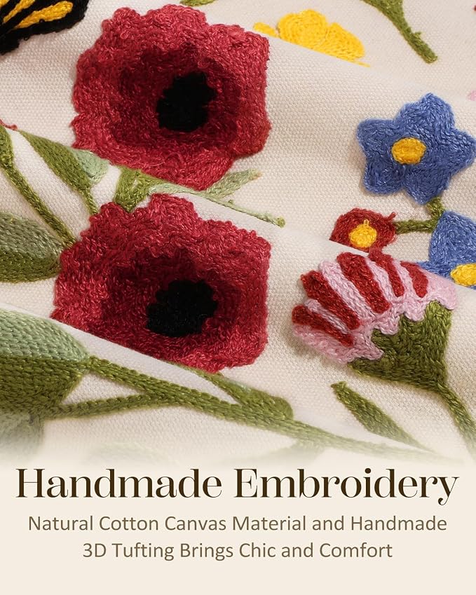 Embroidered Throw Pillow Covers 18x18 Inch, Retro Flower | Decorative Pillow - Image 2