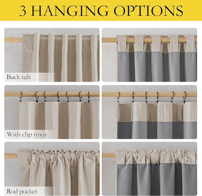 NICETOWN Natural Linen 100% Blackout Short Curtains 48 inches 2 Panels | - Image 3