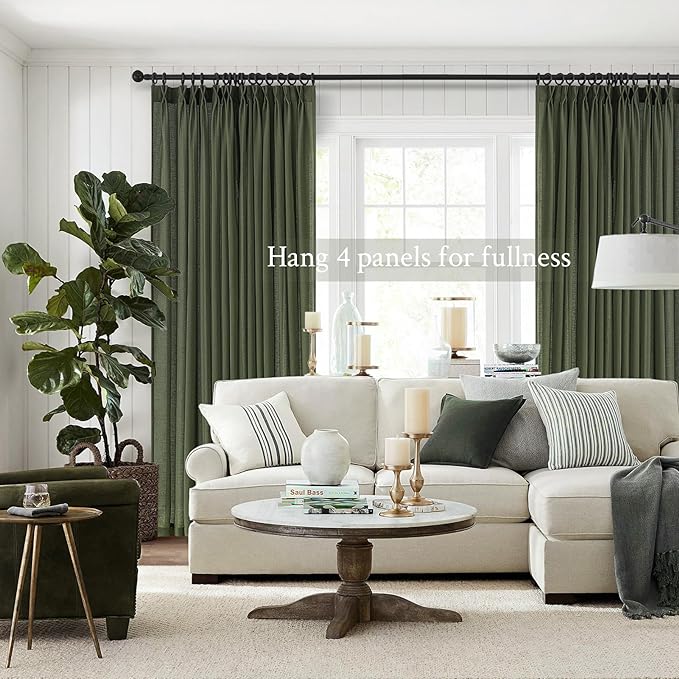 Topfinel Olive Green Linen Semi Sheer Curtains 96 Inches Long, Spring Boho - Image 6