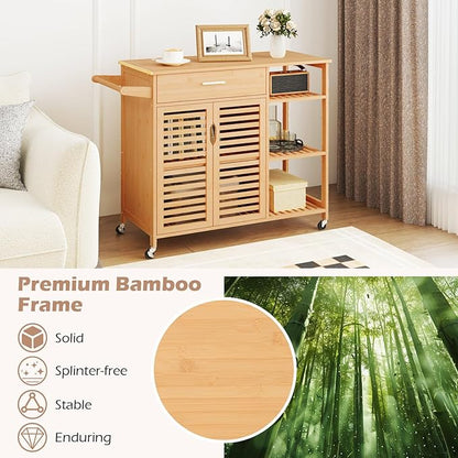 Giantex Bamboo Kitchen Island Cart, Mobile Serving Cart - Image 7