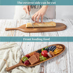 2PCS Wooden Tray Wood Serving Tray with Handle Large Serving Plates Acacia Solid Wood Appetizer Plates Multi-Use Oval Acacia Plates for Appetizer for Snack(Large 20.5“ and 16.5"