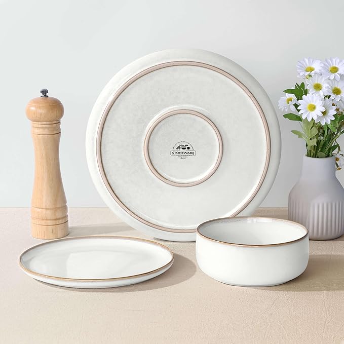Herogo Ceramic 7.9 Inch Porcelain Dessert Plates Set of 6, Small Stoneware Dinner Plate Set, Double Reactive Glaze Large Dinnerware Plates for Kitchen, Microwave, Oven & Dishwasher Safe, Ivory White