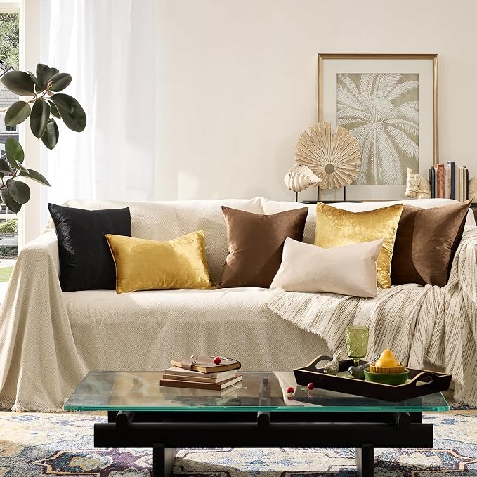 GIGIZAZA Gold Velvet Pillow Covers 12x20 Decorative Pillows Pack of 2 | Lumbar - Image 5