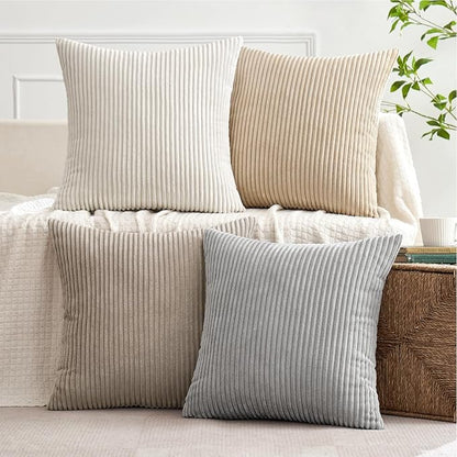 MIULEE Soft Corduroy Decorative Throw Pillow Covers Neutral Tan 18x18 | Set of 4 - Image 2