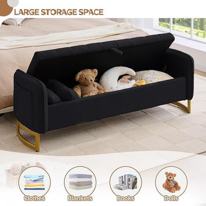 66" End of Bed Bench King Size, Teddy Boucle Storage Bench - Image 3