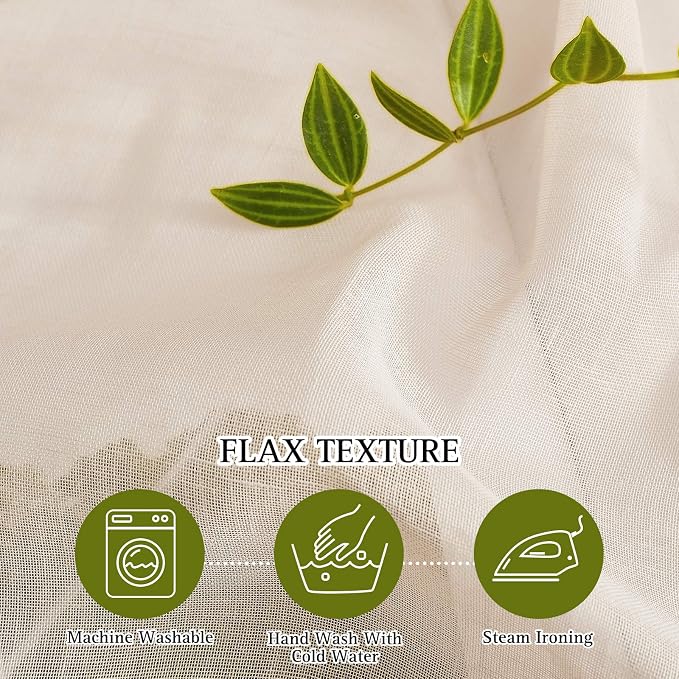 NICETOWN Linen Textured Sheer Faux Flax Window Curtains, 2 Pieces - Image 4