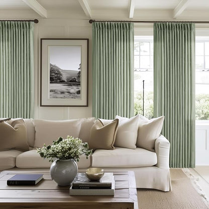 Sage Green Pinch Pleated Linen Light Filtering Curtains 80 Inches Long | Semi - Image 6