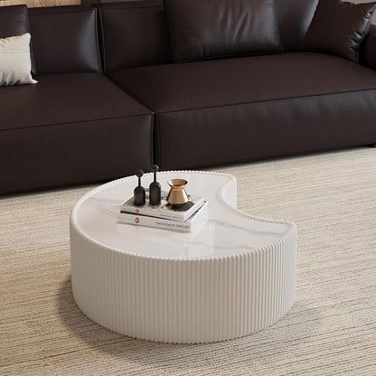 29.53" Marble Coffee Table, Modern Creative Moon Coffee Table - Image 3