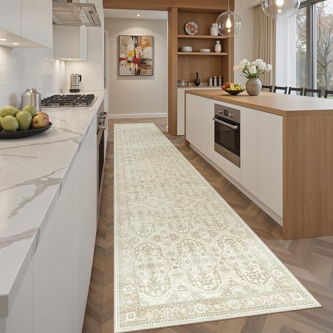 Soalmost Runner Rug 2x12 Washable Hallway Kitchen Runners Beige/Brown | - Image 3