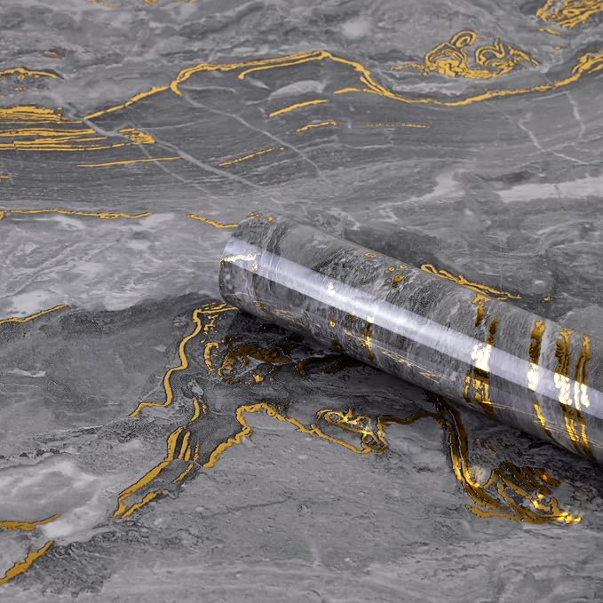 Grey Gold Marble Contact Paper for Countertops A Set of 23.6" X 197"Glossy Peel by Biyoeepeelstickwallpaper