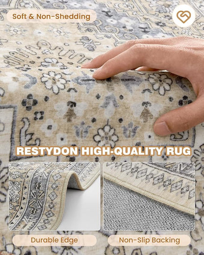 Area Rugs 5x7 Washable Rugs for Living Room, Ultra-Thin Soft Floral Vintage - Image 7