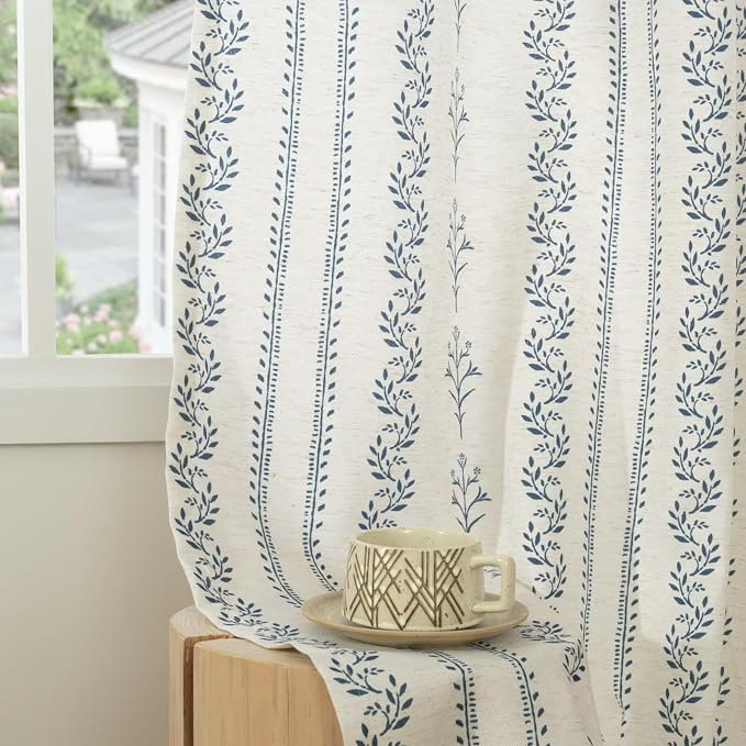 BGment Navy Blue Vintage Floral French Country Curtains 63 Inch Length - Image 8